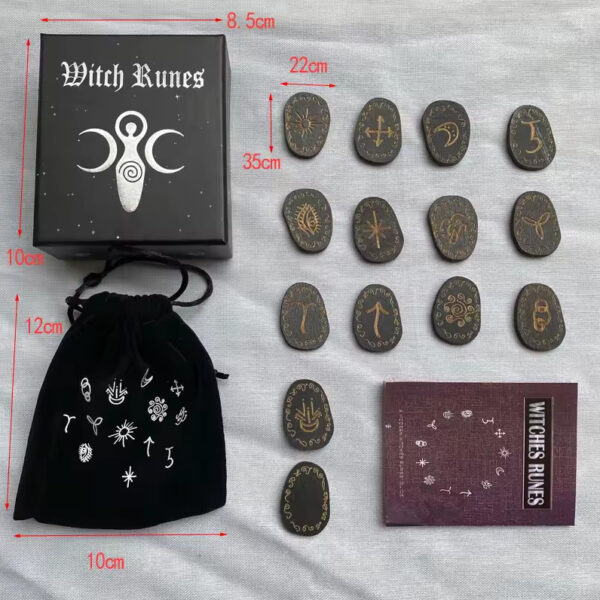 Conjunto de Runas de Madeira para Adivinhação - Bruxas – Kit Místico com 14 Peças, Símbolos Gravados + Bolsa e Manual - Imagem 6