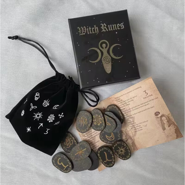 Conjunto de Runas de Madeira para Adivinhação - Bruxas – Kit Místico com 14 Peças, Símbolos Gravados + Bolsa e Manual - Imagem 7