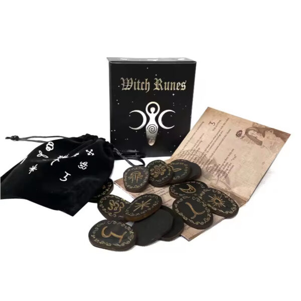 Conjunto de Runas de Madeira para Adivinhação - Bruxas – Kit Místico com 14 Peças, Símbolos Gravados + Bolsa e Manual - Imagem 5