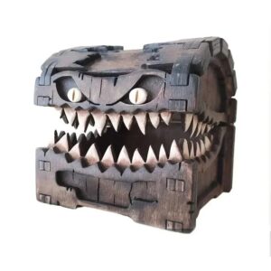Figura Mimic D&D de Madeira – Caixa Monstro Criativa | Estatueta Artesanal para RPG, Dungeons & Dragons | Pronta Entrega