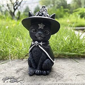 Estátua Gato Preto Bruxa – Estatueta Pintada à Mão, Decoração Mística e Ornamento de Mesa