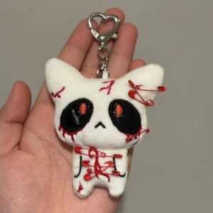 Chaveiro de pelucia terror gato branco halloween brinquedo assustador decoracao gótica cosplay presente 10cm