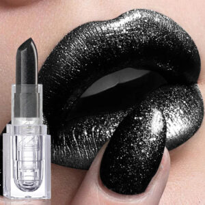 Batom preto glitter maquiagem gótica halloween brilho labial resistente agua longa duracao 3.8g